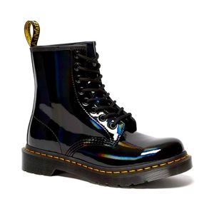 Dr. Martens Rainbow Patent boots with Yellow Stitching